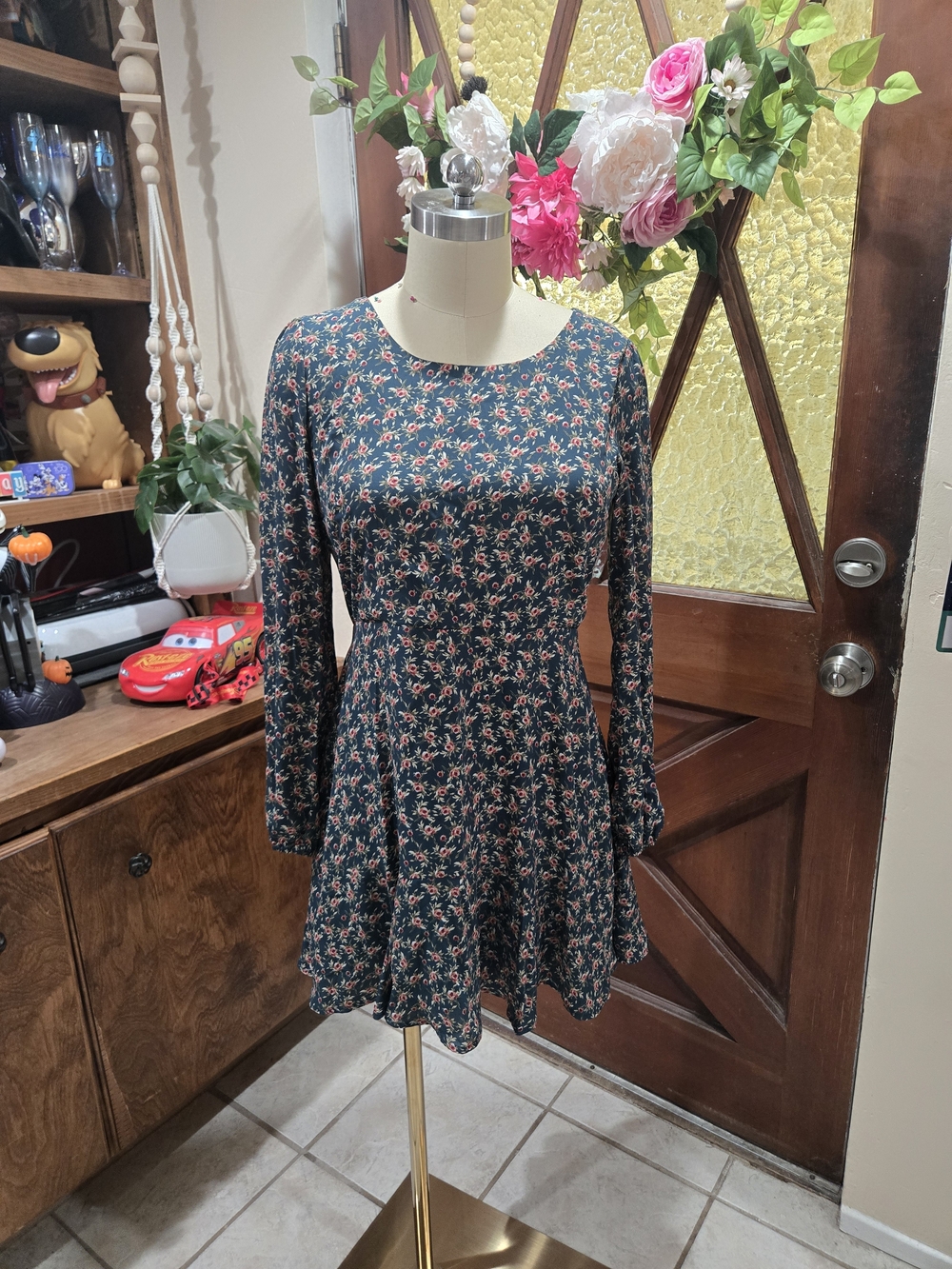 miami Black Mini Dress with Pink Floral Print